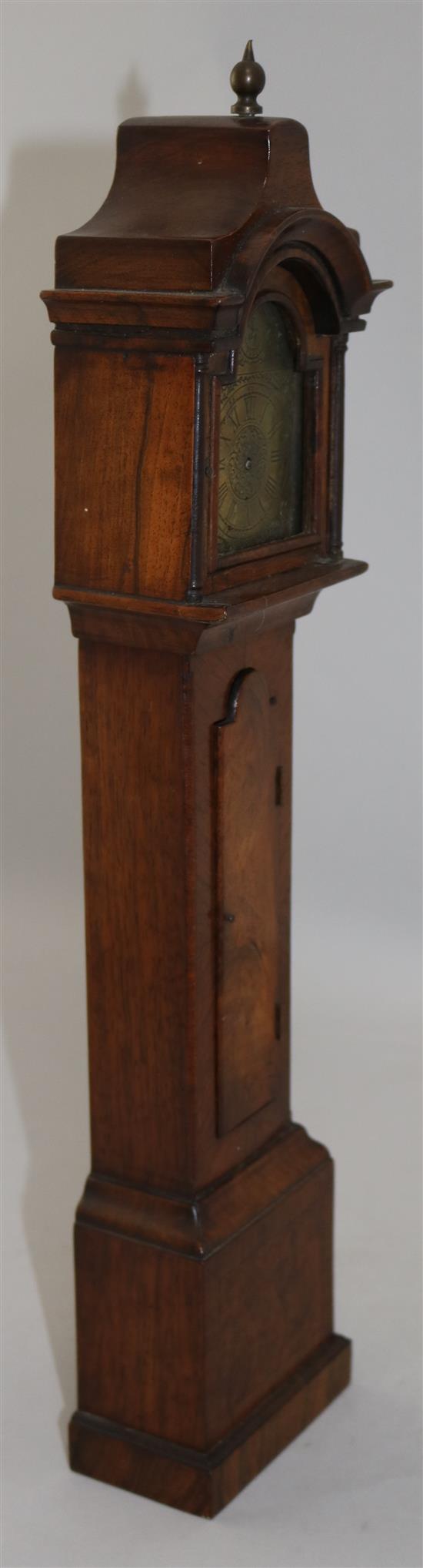 A 20th century miniature walnut longcase clock, 18in.